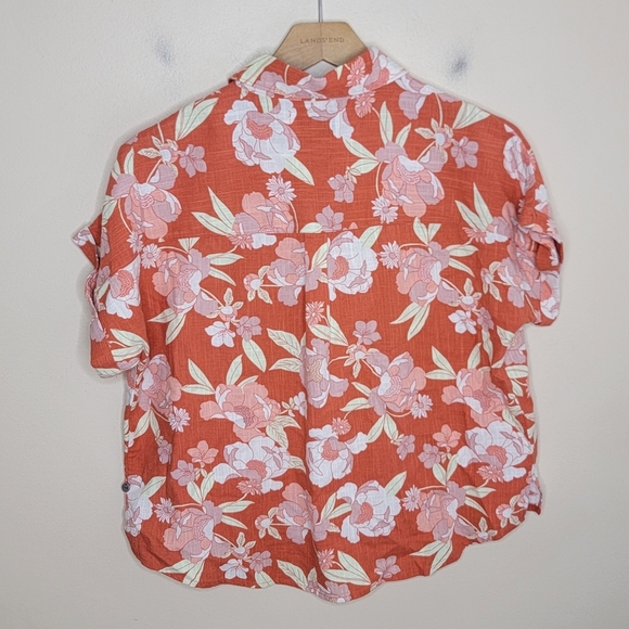 The Normal Brand | Orange Tropical Floral Cropped Button Front Shirt Size XS - Picture 7 of 8